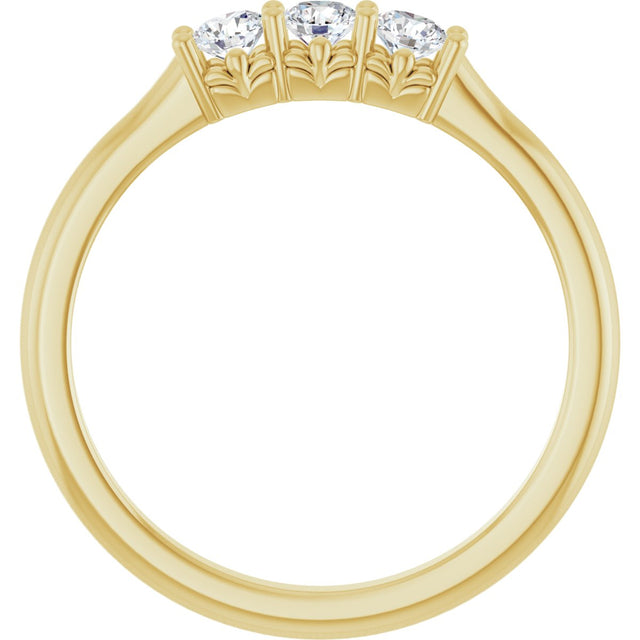 14K Gold Round Natural Diamond Three-Stone Anniversary Band - 1/6-05 CTW - Yellow Gold - view 2