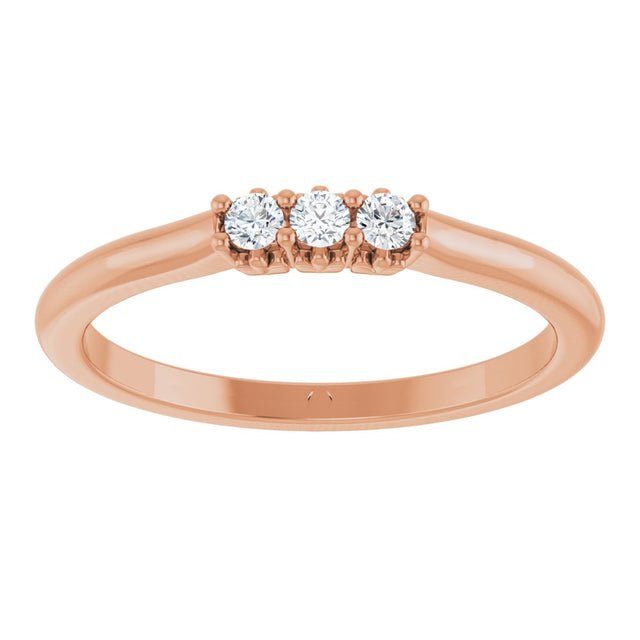 14K Gold Round Lab-Grown Diamond Three-Stone Anniversary Band - 06-08 CTW - Rose Gold - view 3