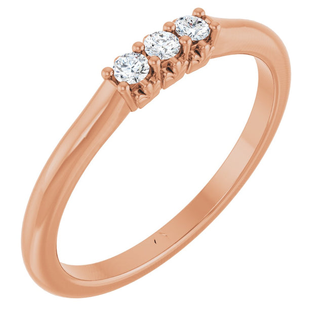 14K Gold Round Natural Diamond Three-Stone Anniversary Band - 06-08 CTW - Rose Gold