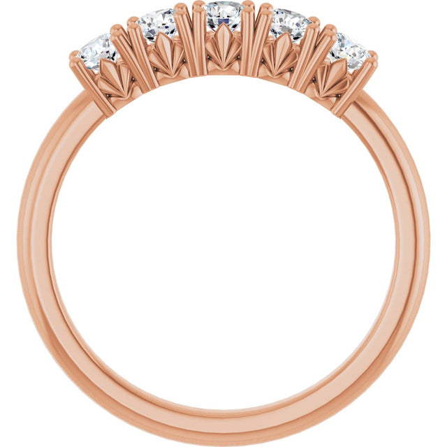 14K Gold Round Natural Diamond Five-Stone Anniversary Band - 1/3-1 1/5 CTW - Rose Gold - view 2