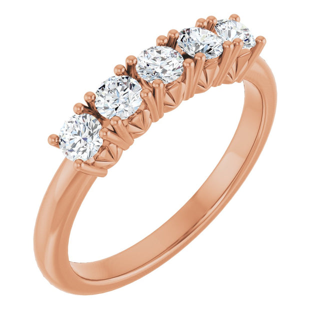 14K Gold Round Lab-Grown Diamond Five-Stone Anniversary Band - 1/3-1 1/5 CTW - Rose Gold
