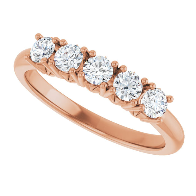 14K Gold Round Lab-Grown Diamond Five-Stone Anniversary Band - 1/3-1 1/5 CTW - Rose Gold - view 5