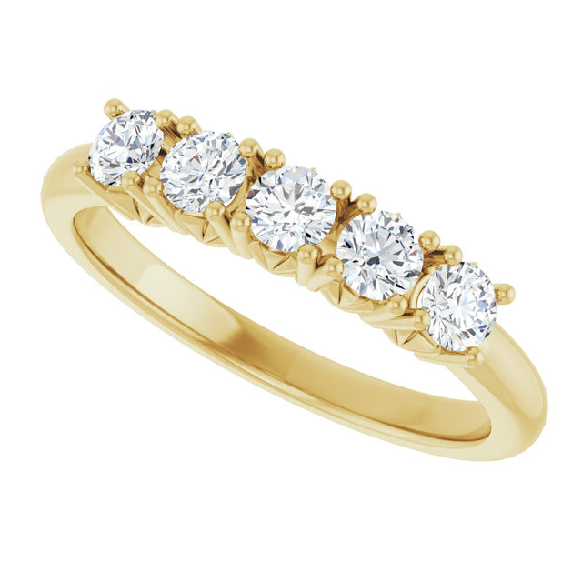 14K Gold Round Natural Diamond Five-Stone Anniversary Band - 1/3-1 1/5 CTW - Yellow Gold - view 5