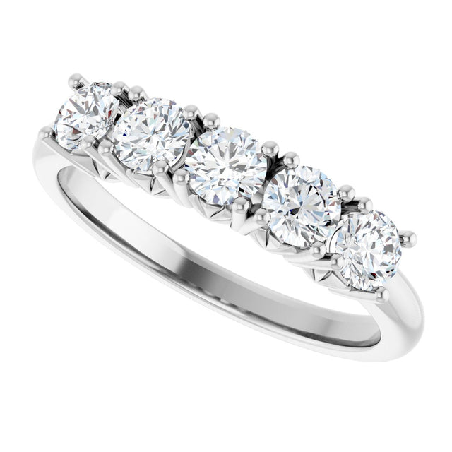14K Gold Round Natural Diamond Five-Stone Anniversary Band - 1/3-1 1/5 CTW - White Gold - view 5