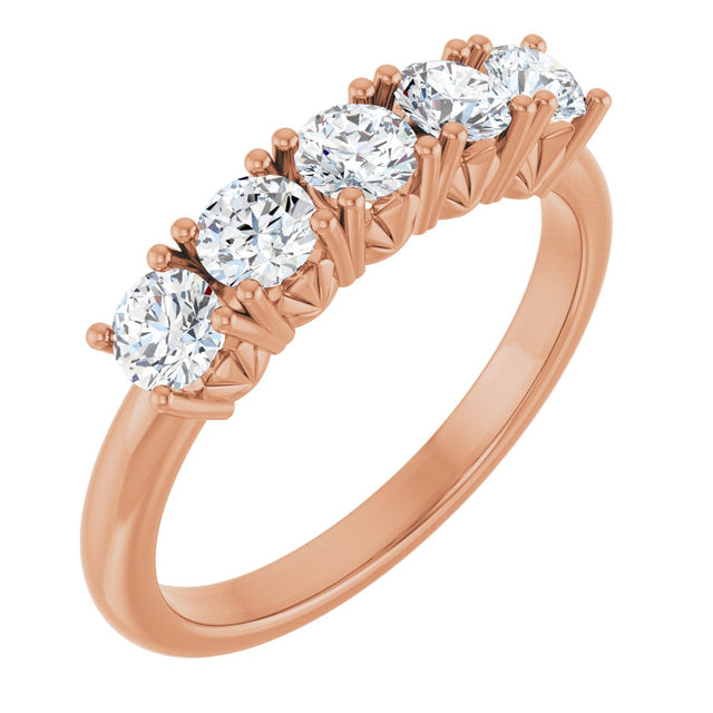 14K Gold Round Natural Diamond Five-Stone Anniversary Band - 1/3-1 1/5 CTW - Rose Gold