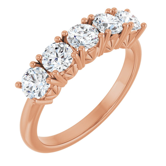 14K Gold Round Natural Diamond Five-Stone Anniversary Band - 1/3-1 1/5 CTW - Rose Gold