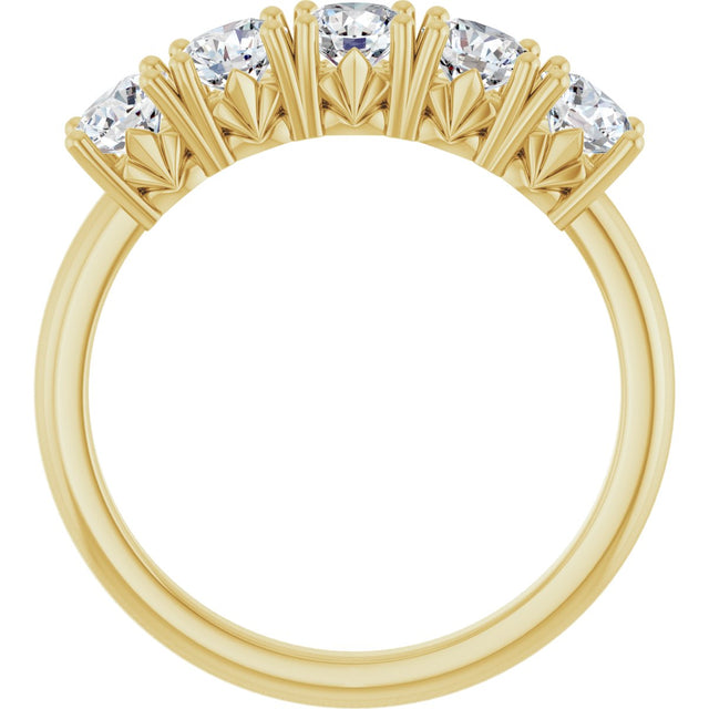 14K Gold Round Natural Diamond Five-Stone Anniversary Band - 1/3-1 1/5 CTW - Yellow Gold - view 2
