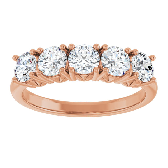 14K Gold Round Natural Diamond Five-Stone Anniversary Band - 1/3-1 1/5 CTW - Rose Gold - view 3