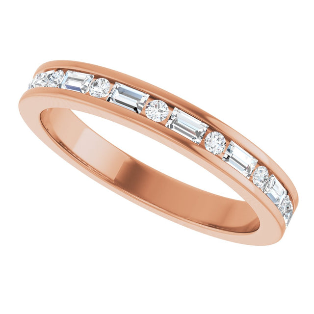 14K Gold Straight Baguette Natural Diamond Channel-Set Anniversary Band - 1/3 CTW - Rose Gold - view 10