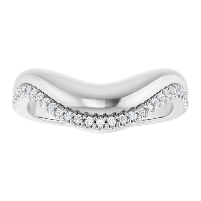 14K Gold Round Natural Diamond Accented Contour Band - 1/8 CTW - White Gold - view 3