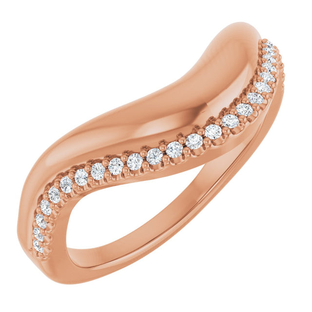 14K Gold Round Natural Diamond Accented Contour Band - 1/8 CTW - Rose Gold