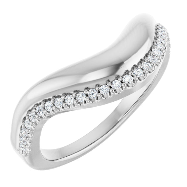 14K Gold Round Natural Diamond Accented Contour Band - 1/8 CTW - White Gold