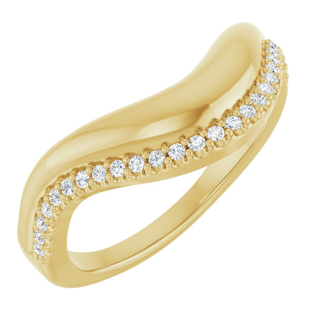 14K Gold Round Lab-Grown Diamond Accented Contour Band - 1/8 CTW - Yellow Gold