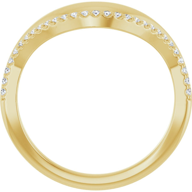 14K Gold Round Natural Diamond Accented Contour Band - 1/8 CTW - Yellow Gold - view 2