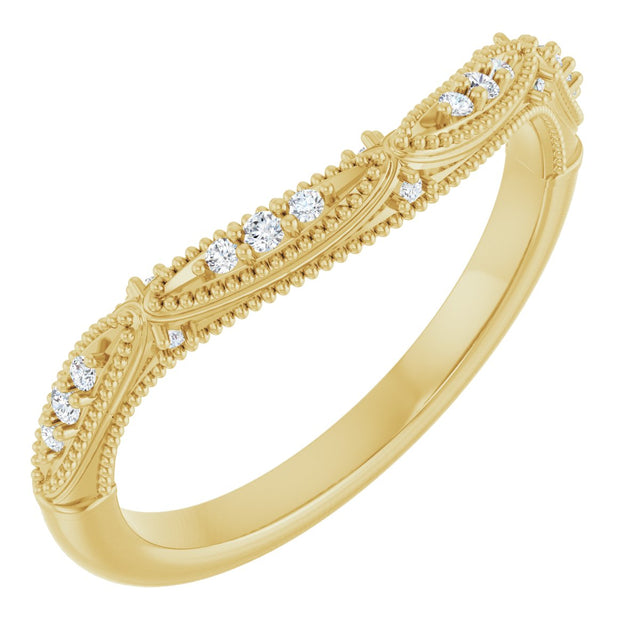 14K Gold Round Natural Diamond Vintage-Inspired Contour Band - 07 CTW - Yellow Gold