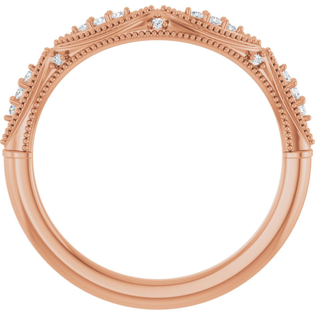 14K Gold Round Natural Diamond Vintage-Inspired Contour Band - 07 CTW - Rose Gold - view 2