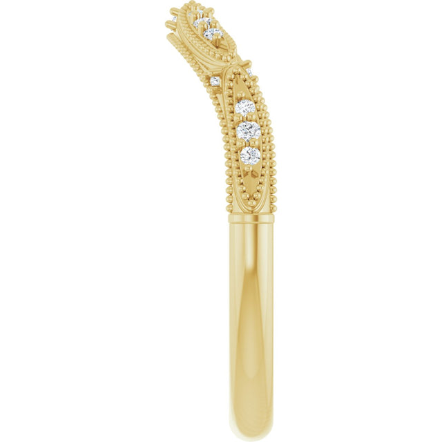 14K Gold Round Natural Diamond Vintage-Inspired Contour Band - 07 CTW - Yellow Gold - view 4