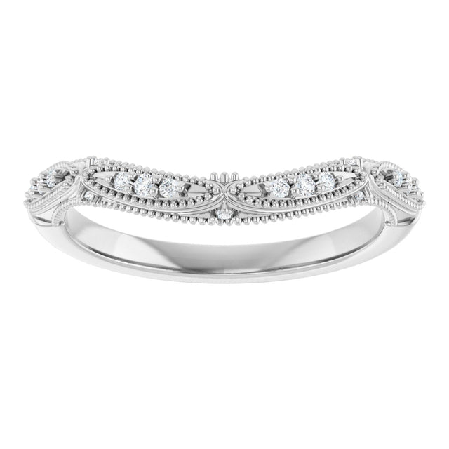 14K Gold Round Natural Diamond Vintage-Inspired Contour Band - 07 CTW - White Gold - view 3
