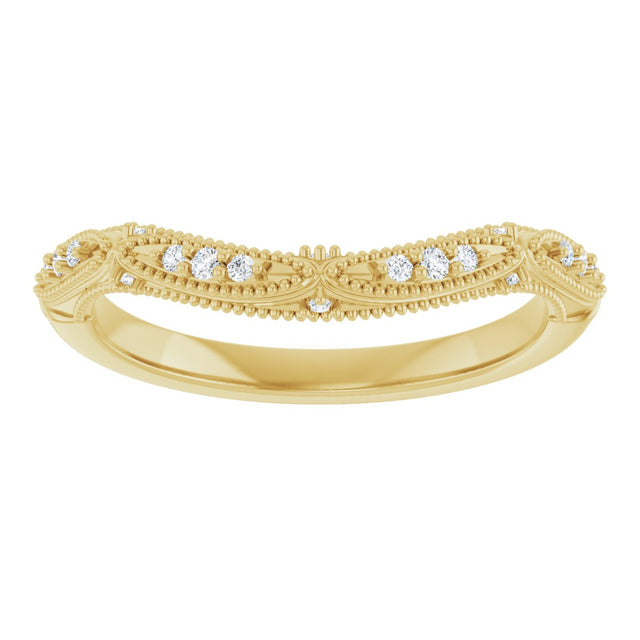14K Gold Round Natural Diamond Vintage-Inspired Contour Band - 07 CTW - Yellow Gold - view 3