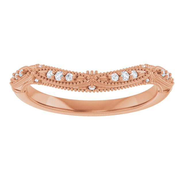 14K Gold Round Natural Diamond Vintage-Inspired Contour Band - 07 CTW - Rose Gold - view 3