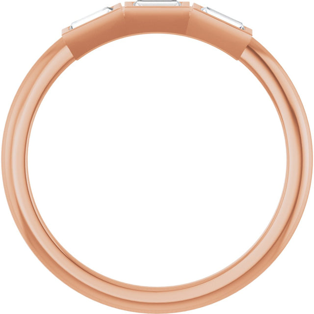 14K Gold Straight Baguette Natural Diamond Bezel-Set Three-Stone Anniversary Band - 1/10-1/6 CTW - Rose Gold - view 7