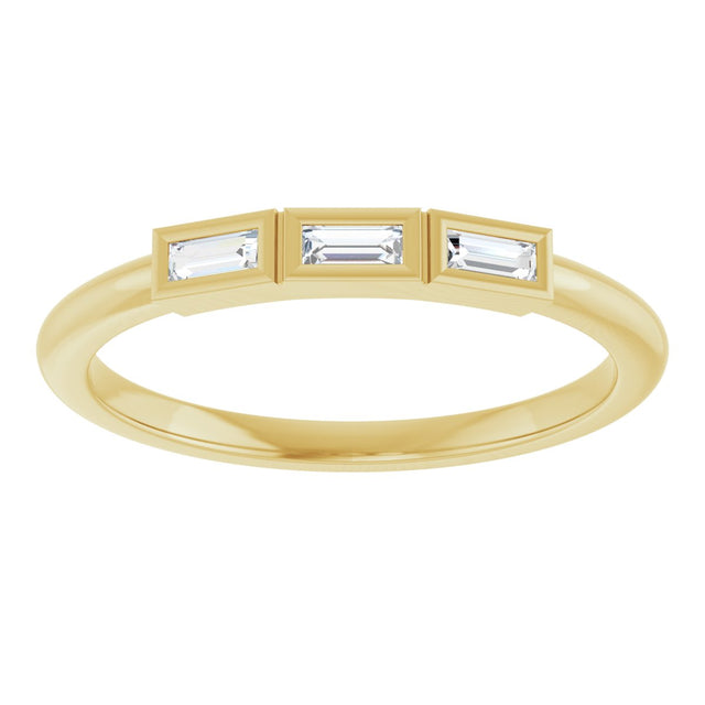 14K Gold Straight Baguette Natural Diamond Bezel-Set Three-Stone Anniversary Band - 1/10-1/6 CTW - Yellow Gold - view 8