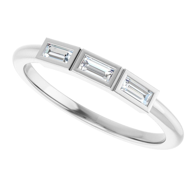 14K Gold Straight Baguette Natural Diamond Bezel-Set Three-Stone Anniversary Band - 1/10-1/6 CTW - White Gold - view 10