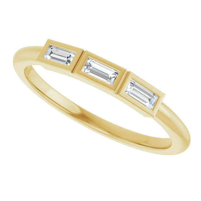 14K Gold Straight Baguette Natural Diamond Bezel-Set Three-Stone Anniversary Band - 1/10-1/6 CTW - Yellow Gold - view 10