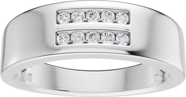 14K Gold Round Lab-Grown Diamond Accented Tapered Flat Band - 1/6 CTW - White Gold - view 3