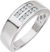 14K Gold Round Natural Diamond Accented Tapered Flat Band - 1/6 CTW - White Gold