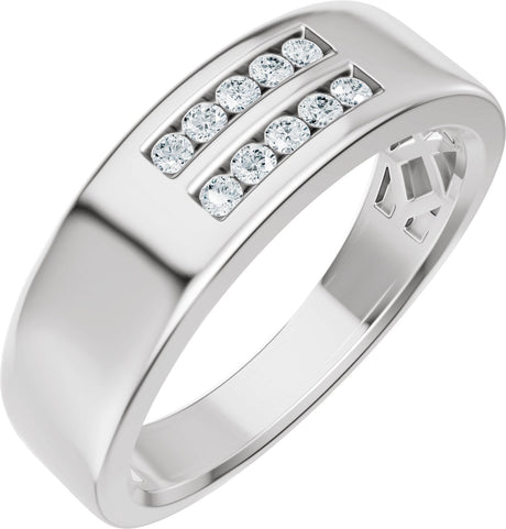 14K Gold Round Natural Diamond Accented Tapered Flat Band - 1/6 CTW - White Gold