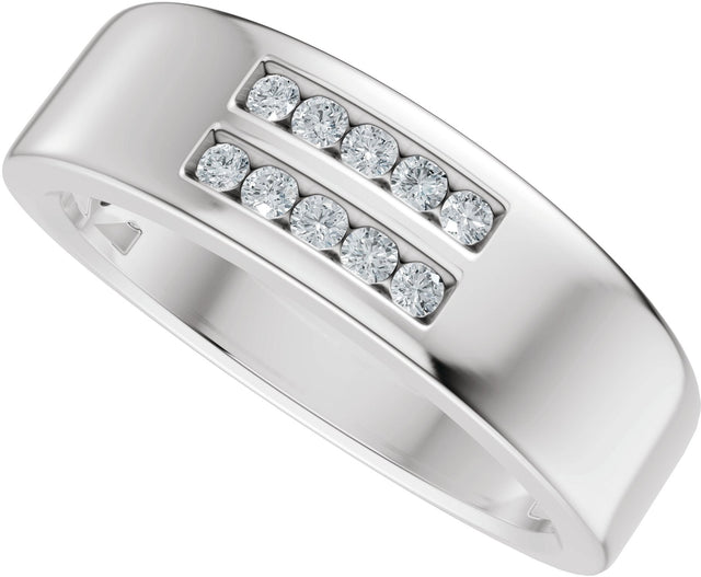 Platinum Round Lab-Grown Diamond Accented Tapered Flat Band - 1/6 CTW - view 5