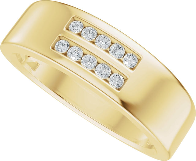 14K Gold Round Lab-Grown Diamond Accented Tapered Flat Band - 1/6 CTW - Yellow Gold - view 5