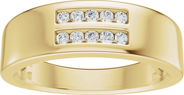 14K Gold Round Lab-Grown Diamond Accented Tapered Flat Band - 1/6 CTW - Yellow Gold - view 3