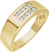 14K Gold Round Natural Diamond Accented Tapered Flat Band - 1/6 CTW - Yellow Gold