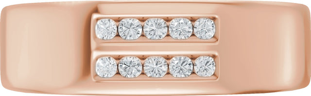 14K Gold Round Lab-Grown Diamond Accented Tapered Flat Band - 1/6 CTW - Rose Gold - view 3