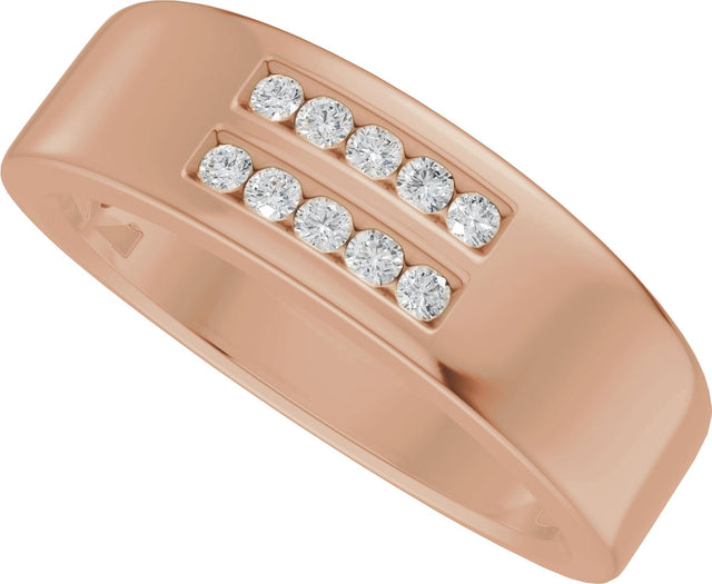 14K Gold Round Lab-Grown Diamond Accented Tapered Flat Band - 1/6 CTW - Rose Gold - view 5