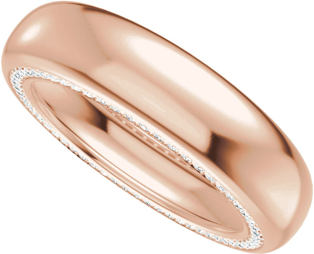 14K Gold Round Lab-Grown Diamond Accented Half Round Band - 1mm Stones - Rose Gold - view 10