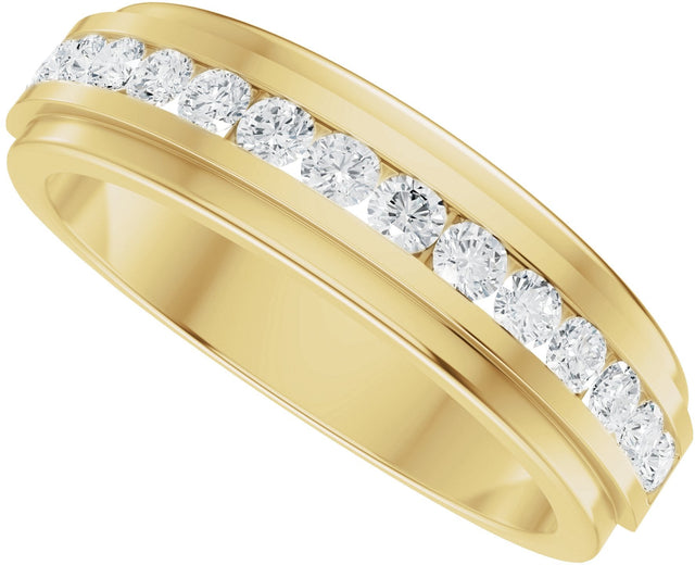 14K Gold Round Lab-Grown Diamond Stepped-Edge Channel-Set Flat Band - 5/8 CTW - Yellow Gold - view 10