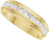 14K Gold Round Natural Diamond Stepped-Edge Channel-Set Flat Band - 5/8 CTW - Yellow Gold - view 10