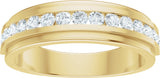14K Gold Round Natural Diamond Stepped-Edge Channel-Set Flat Band - 5/8 CTW - Yellow Gold - view 8