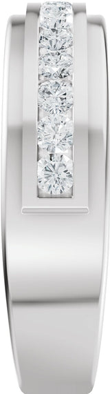 14K Gold Round Lab-Grown Diamond Stepped-Edge Channel-Set Flat Band - 5/8 CTW - White Gold - view 9