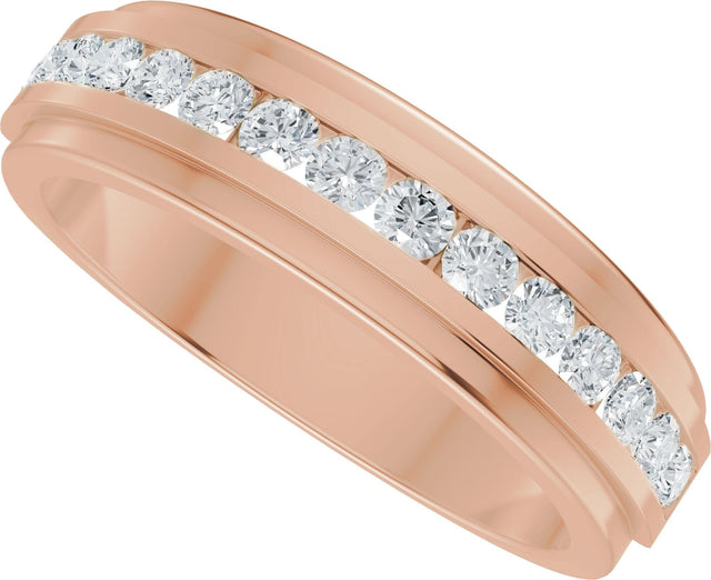 14K Gold Round Lab-Grown Diamond Stepped-Edge Channel-Set Flat Band - 5/8 CTW - Rose Gold - view 10