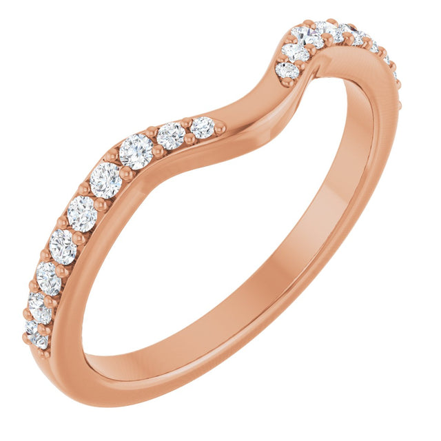14K Gold Round Natural Diamond Accented Contour Band - 1/5 CTW - Rose Gold
