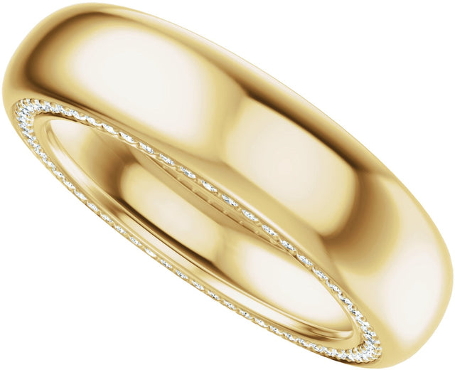 14K Gold Round Lab-Grown Diamond Accented Half Round Band - 1mm Stones - Yellow Gold - view 10