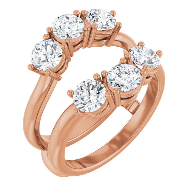 14K Gold Round Natural Diamond Ring Guard - 1 1/2-2 CTW - Rose Gold