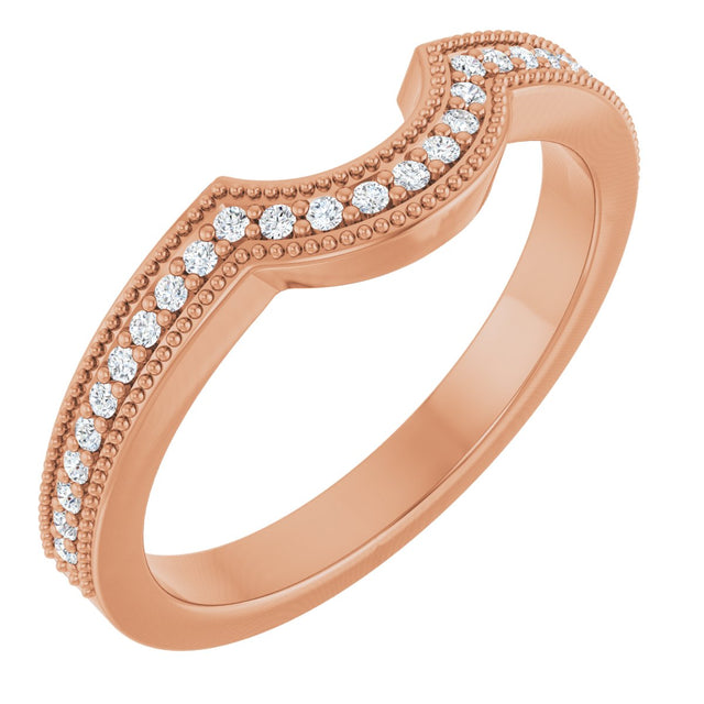 14K Gold Round Lab-Grown Diamond Milgrain Edge Accented Contour Band - 1/8 CTW - Rose Gold