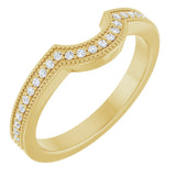 14K Gold Round Lab-Grown Diamond Milgrain Edge Accented Contour Band - 1/8 CTW - Yellow Gold