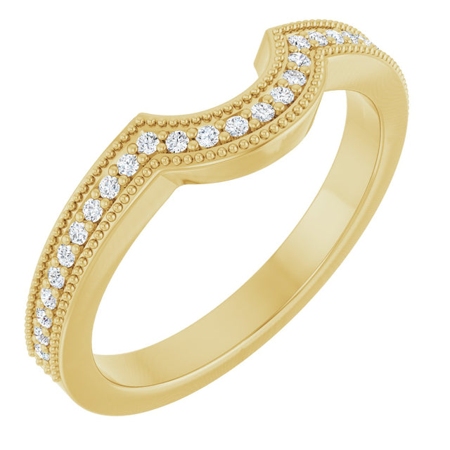 14K Gold Round Lab-Grown Diamond Milgrain Edge Accented Contour Band - 1/8 CTW - Yellow Gold