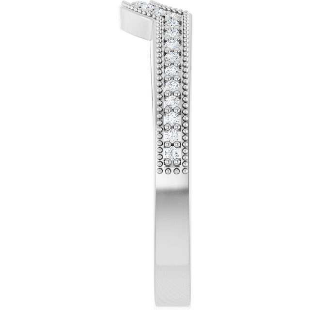 14K Gold Round Lab-Grown Diamond Milgrain Edge Accented Contour Band - 1/8 CTW - White Gold - view 4